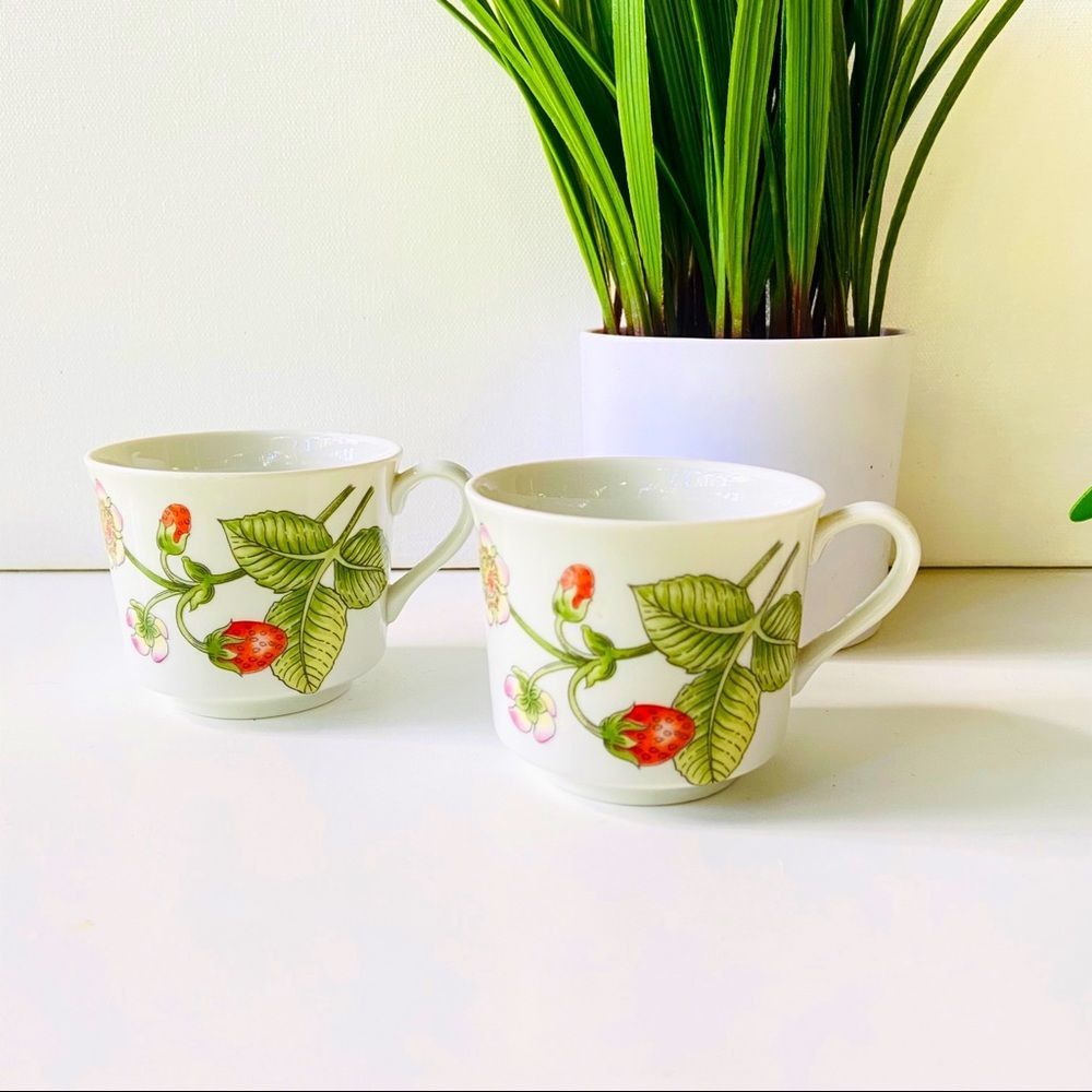 Vintage Floral White and Green Mugs